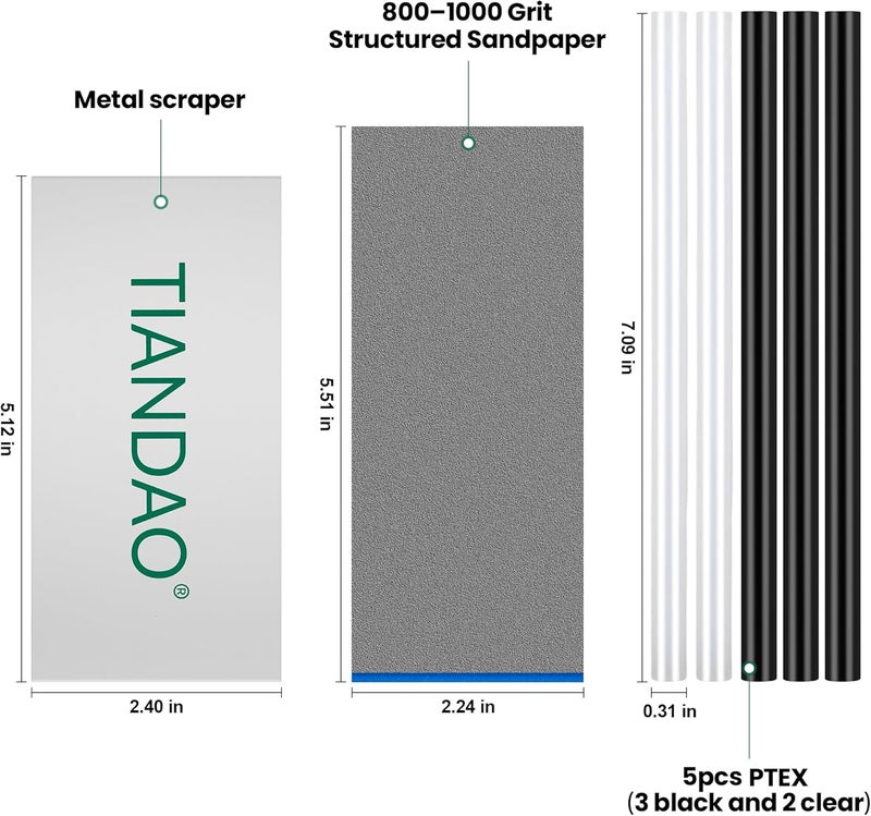 TIANDAO Ski Snowboard Base Repair Kit 5 P-TEX Rods (Black/Clear), Stainless Steel Scraper Sandpaper Ski Repair Kit, Snowboard Repair Tools, DIY Base Tuning Maintenance - Image 2